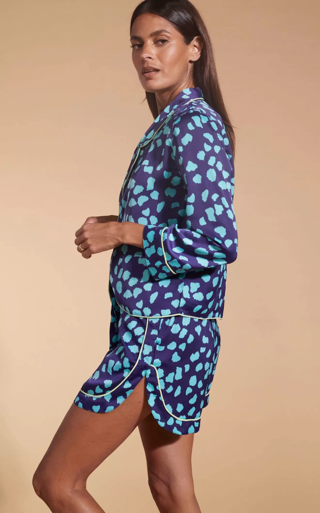 Dancing Leopard Pyjamas-Oona Shortie PJ Set In Ice Blue On Navy Cloud